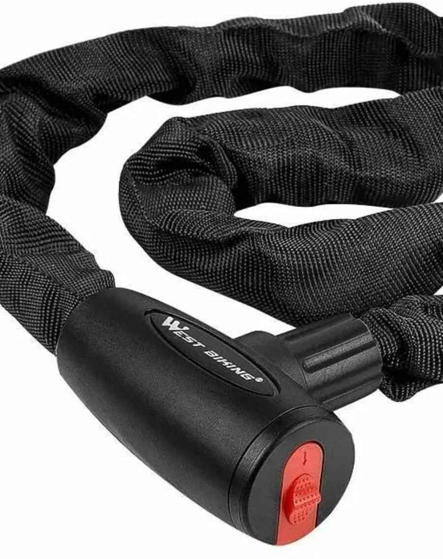 Замок противоугонный - цепь 6 x 1200 мм, 2 ключа, GK101.715, тканевая оплетка, West Biking (черный) (нет, без цвета, 179182)