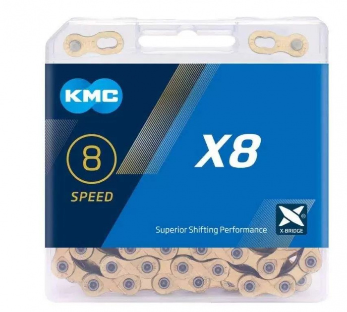 Велосипедная цепь KMC X-8, 116 звеньев, 8 скоростей, скоростная, с замком
