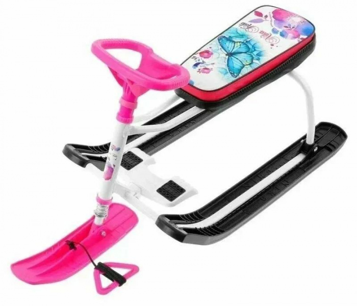 Снегокат Тимка "Спорт 1+", высота руля 540 мм, бело-розовый (бабочки)