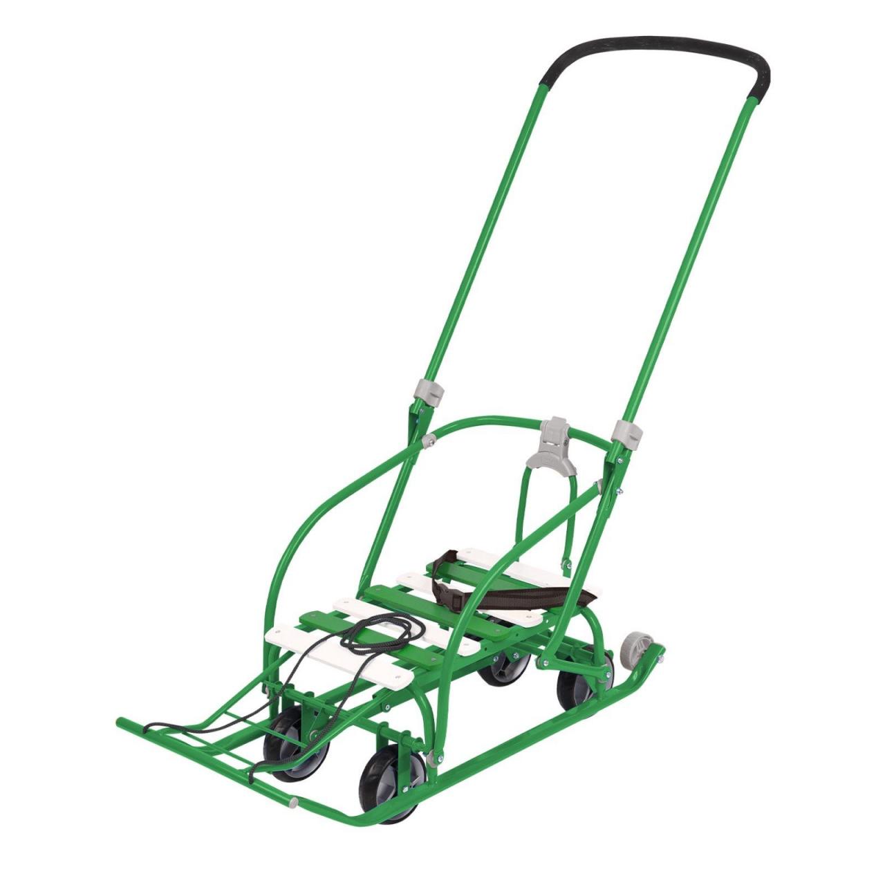 Санки детские складные Nikki 3, с колёсами и ручкой, цвет зелёный