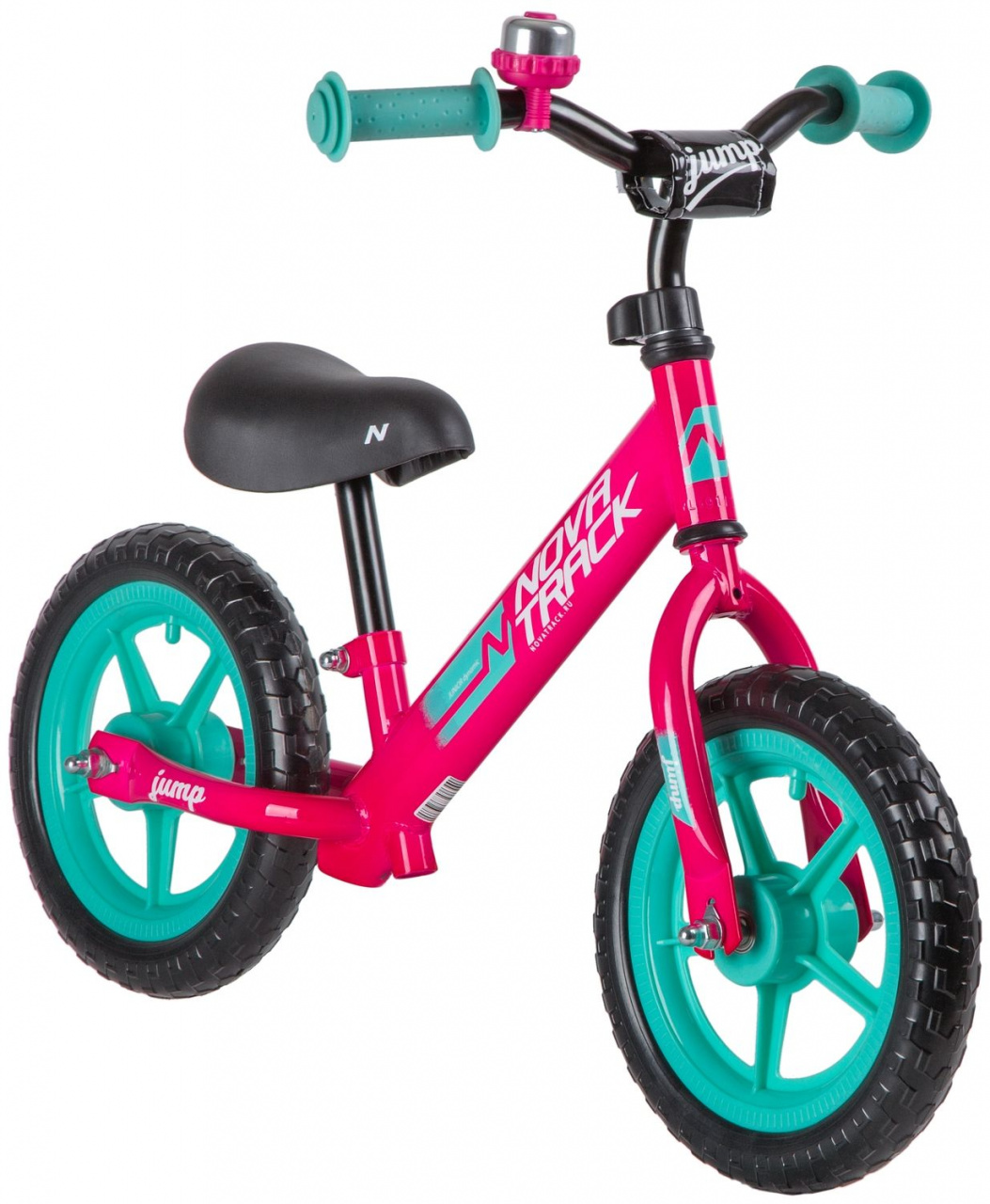 Беговел NOVATRACK 12" JUMP розовый, сталь, цветной пластиковый обод, колеса EVA