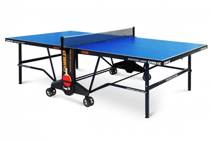 Стол теннисный GAMBLER Edition light Indoor blue профессиональный, для помещений, с встроенной сеткой