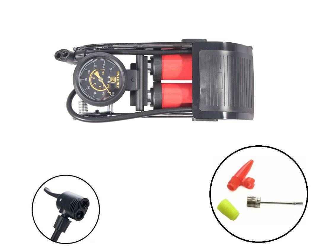 Насос ножной двухцилиндровый, 5 бар, с манометром J44B-01, A/V, с комплектом переходников, NN000098