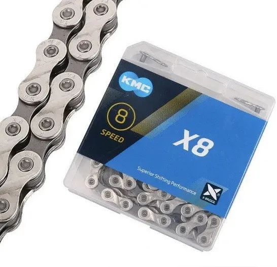 Велосипедная цепь KMC X-8, 116 звеньев, 8 скоростей, скоростная, с замком