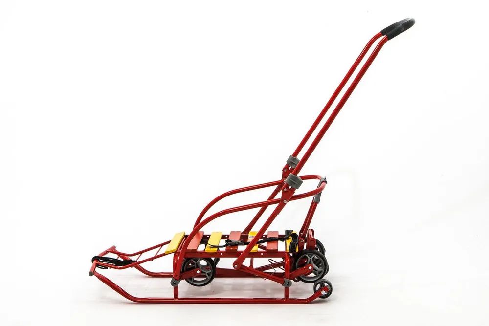 Детские санки "NIKKI 3", выдвижные колеса, складная спинка и ручка, алый