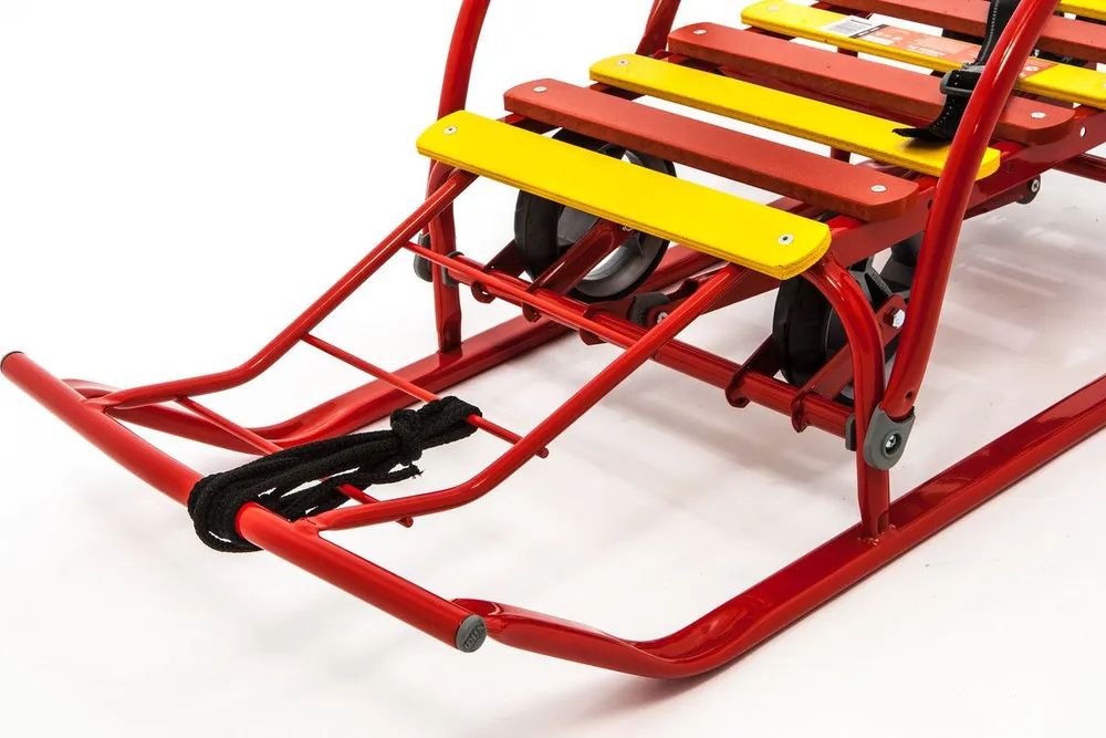 Детские санки "NIKKI 3", выдвижные колеса, складная спинка и ручка, алый