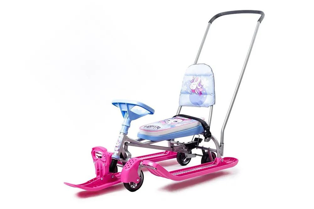 Снегокат для детей Тимка "Спорт 6", выдвижные колеса, буксировочный трос (единорог)