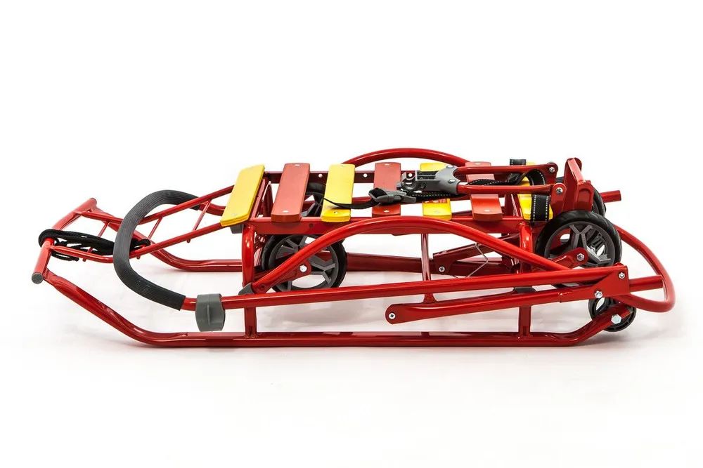 Детские санки "NIKKI 3", выдвижные колеса, складная спинка и ручка, алый