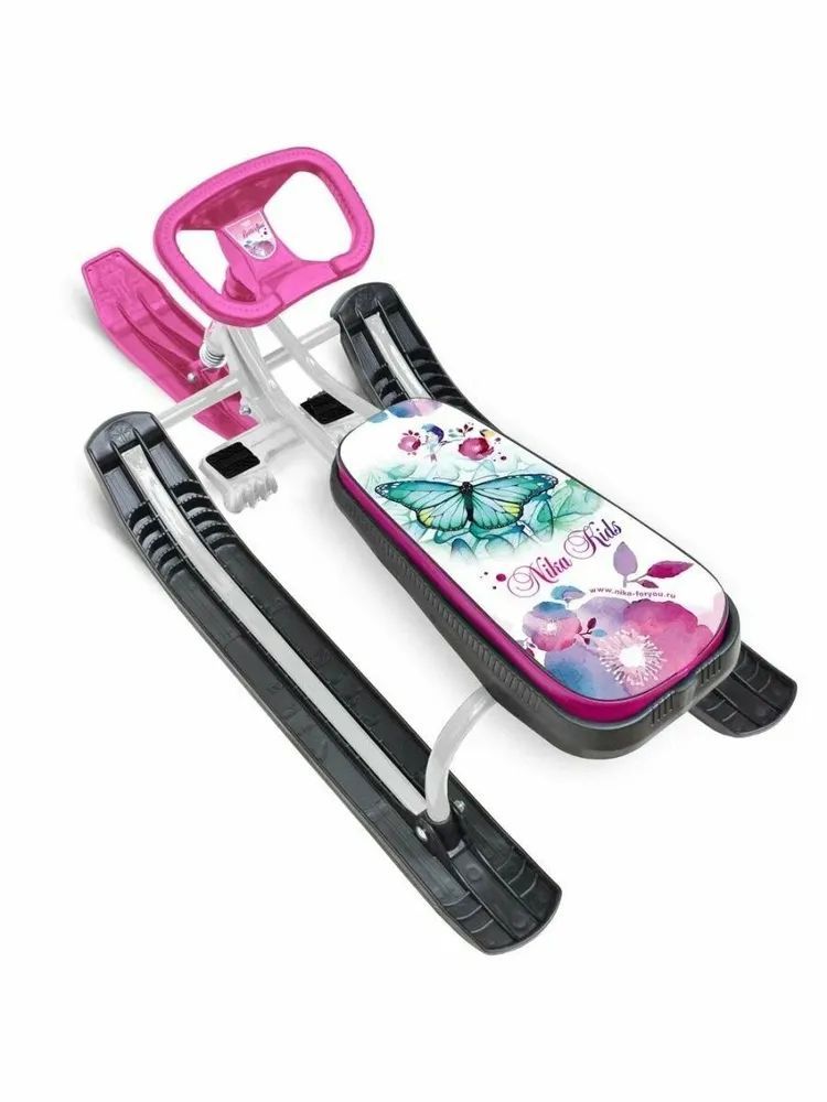 Снегокат Тимка "Спорт 1+", высота руля 540 мм, бело-розовый (бабочки)