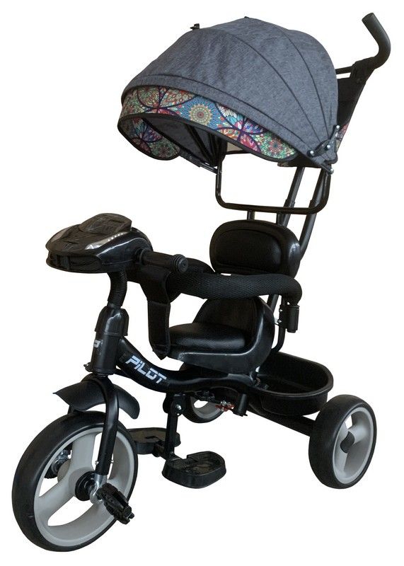 Велосипед трехколесный с ручк. упр., 10-8 дюйм, PILOT, графит, PT2GY