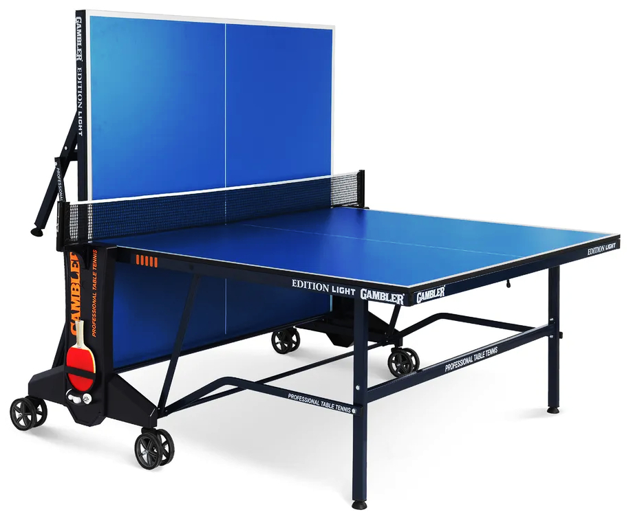 Стол теннисный GAMBLER Edition light Indoor blue профессиональный, для помещений, с встроенной сеткой