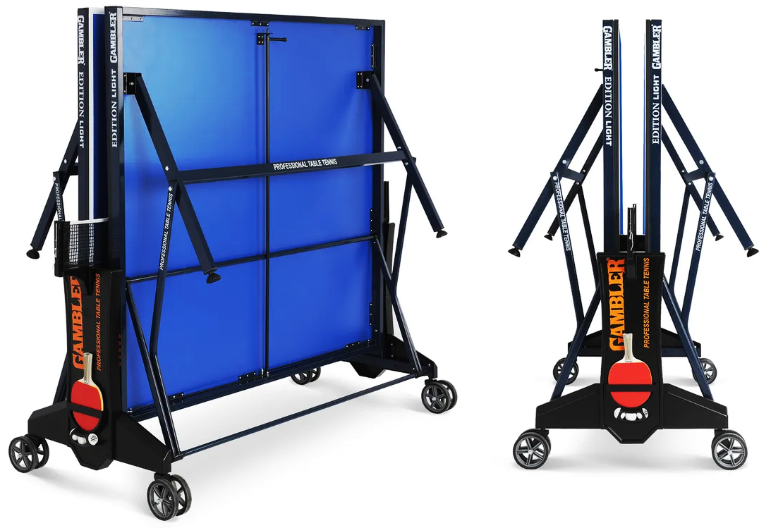 Стол теннисный GAMBLER Edition light Indoor blue профессиональный, для помещений, с встроенной сеткой