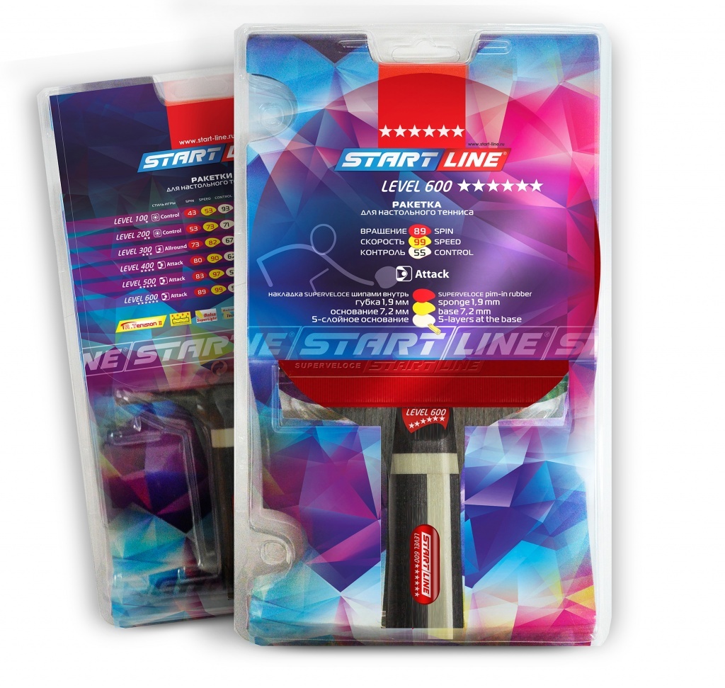 Ракетка Start line Level 600 New анатомическая, для настольного тенниса