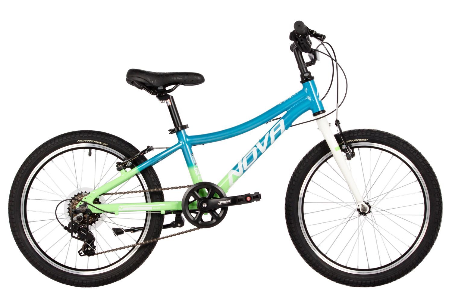 Велосипед NOVATRACK 20" KATRINA, алюм., голубой-салатовый, 6-скор, Shimano/Microshift V-brake