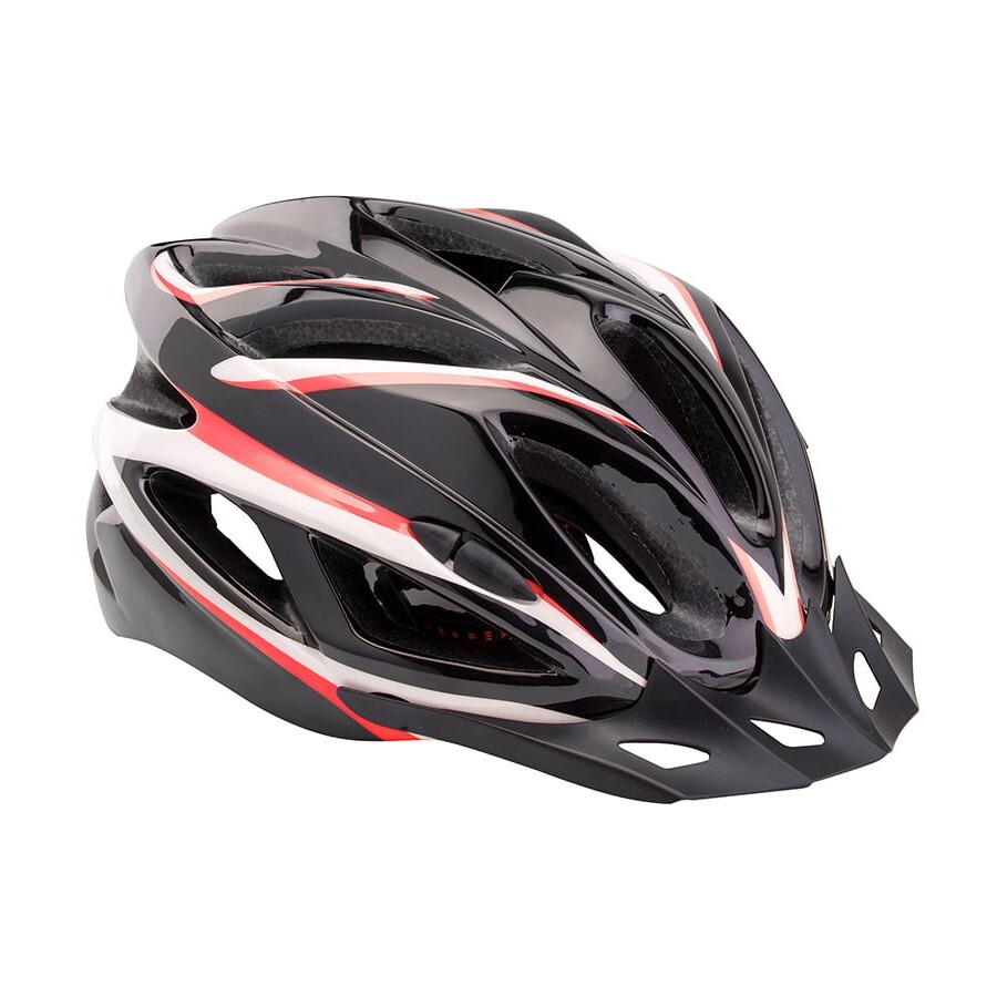 Шлем защитный FSD-HL022 (in-mold), размер L (58-60см), чёрный с красными полосами