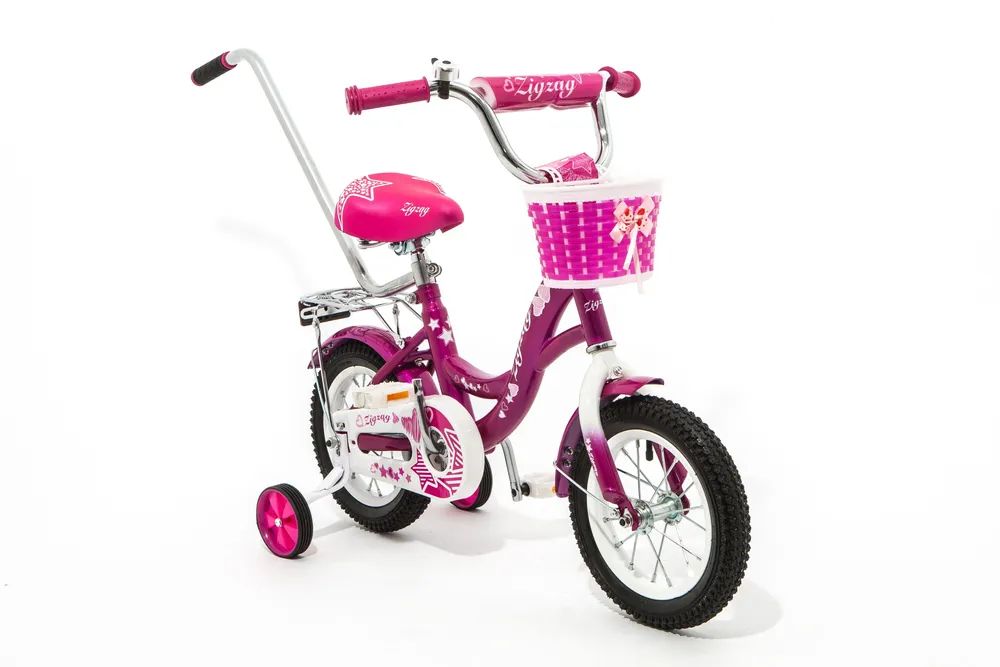 Велосипед 12" ZIGZAG GIRL малиновый С РУЧКОЙ