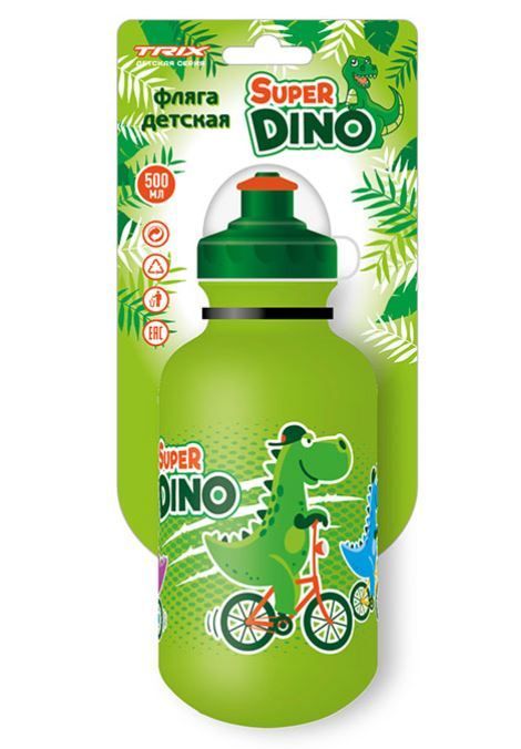Фляга TRIX Super Dino детская, 500 мл, защитная крышка, зеленая