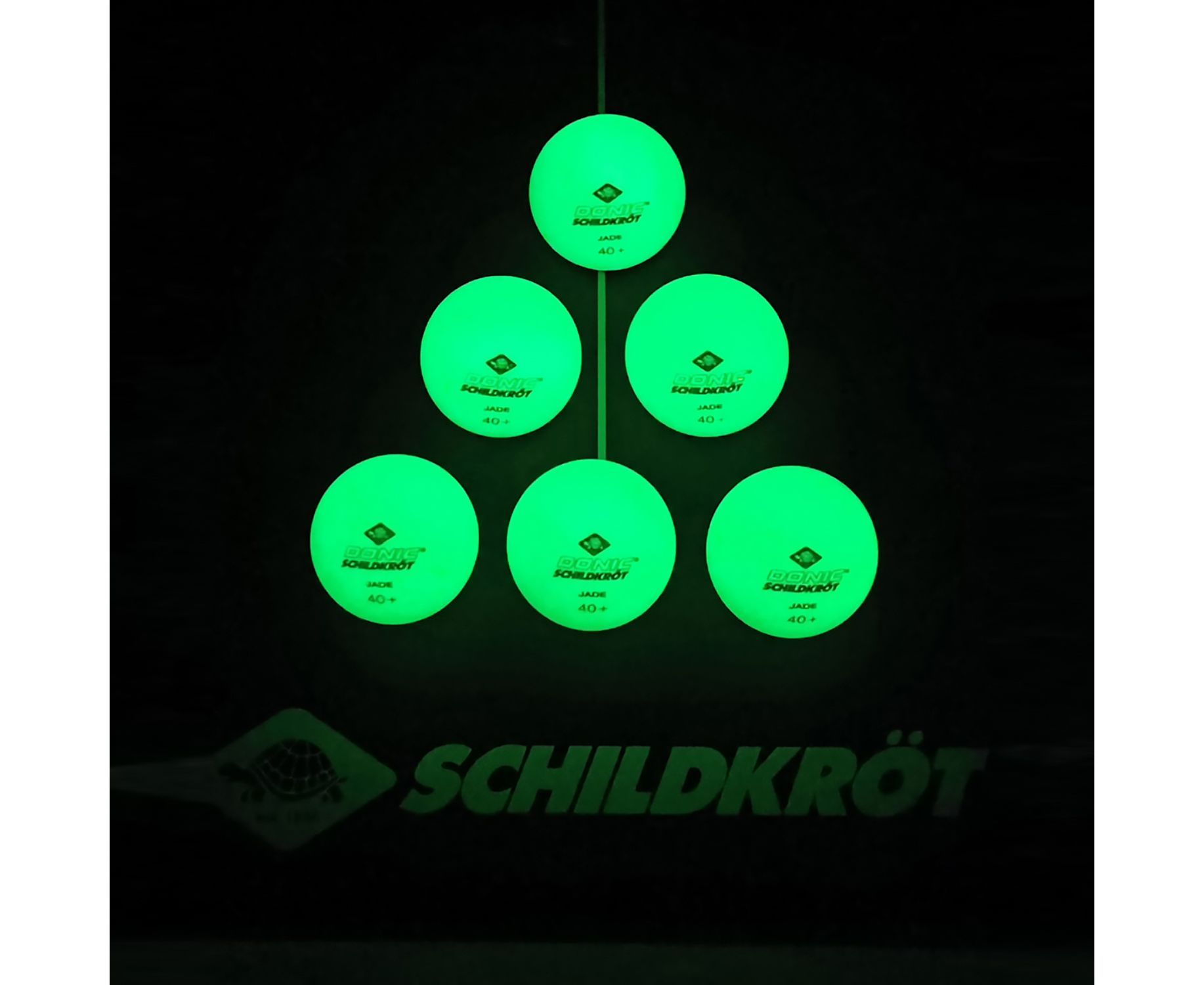 Мячики для н/тенниса DONIC GLOW IN THE DARK 40+, 6 шт, (зеленый), 608507