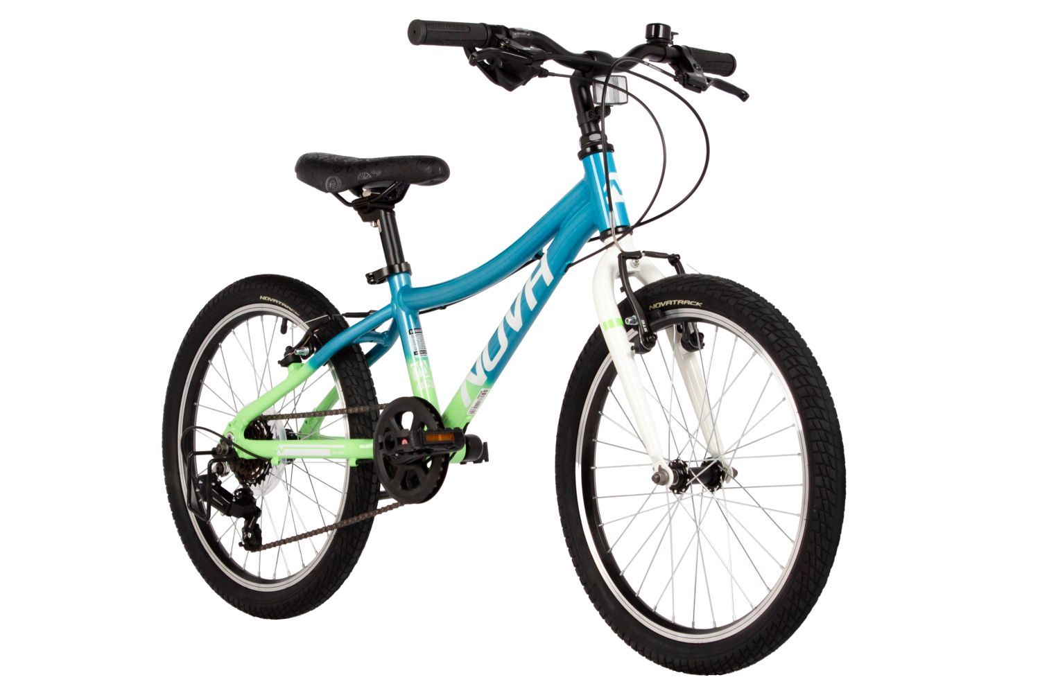 Велосипед NOVATRACK 20" KATRINA, алюм., голубой-салатовый, 6-скор, Shimano/Microshift V-brake