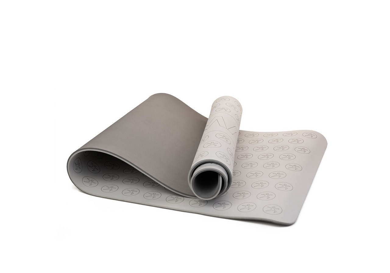 Коврик для йоги и фитнеса, 8 мм, двухцветный серый с ремешком