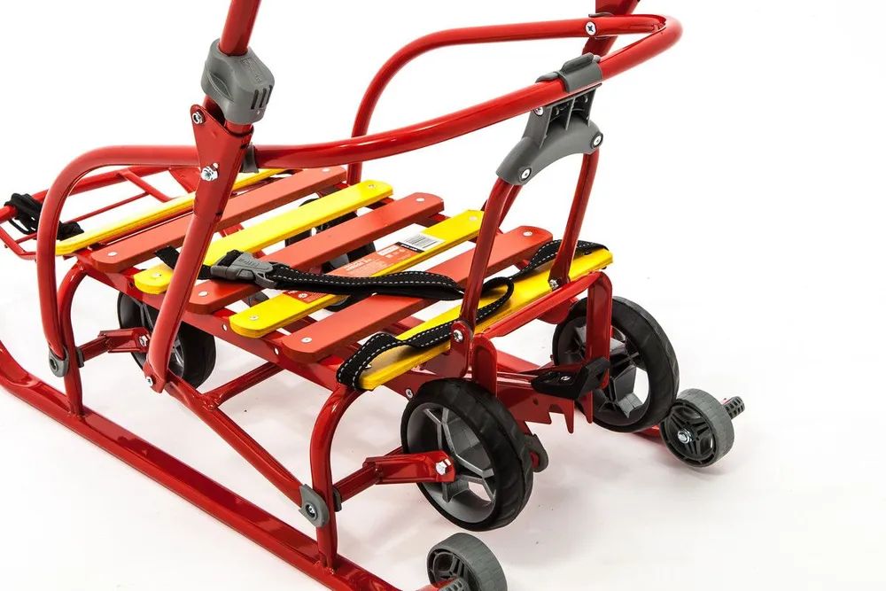 Детские санки "NIKKI 3", выдвижные колеса, складная спинка и ручка, алый