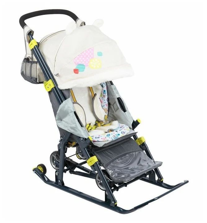 Санки-коляска комби Ника "Детям 7-6", откидная спинка, выдвижные колеса, бежевый (медвежонок)