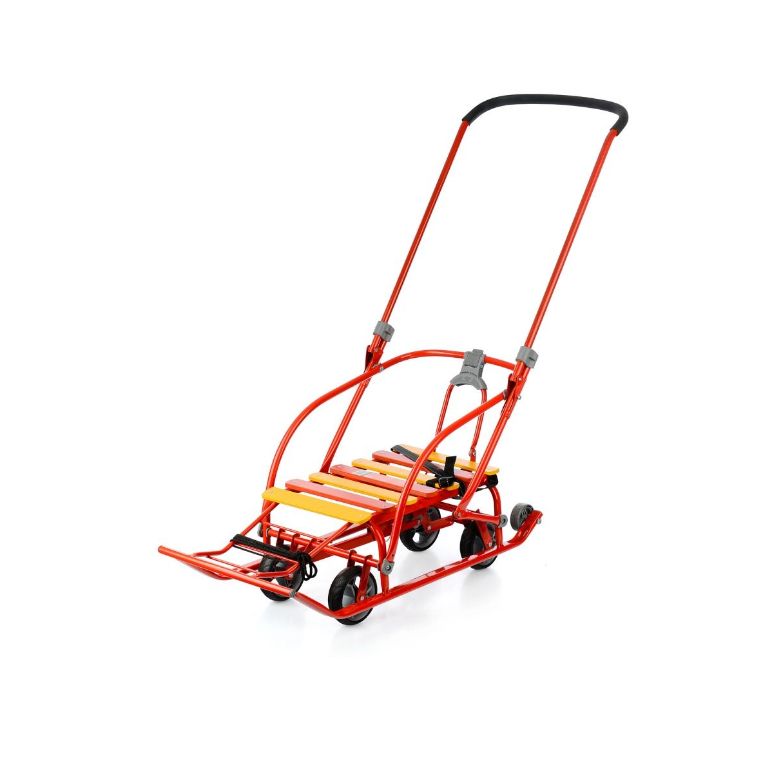 Детские санки "NIKKI 3", выдвижные колеса, складная спинка и ручка, алый