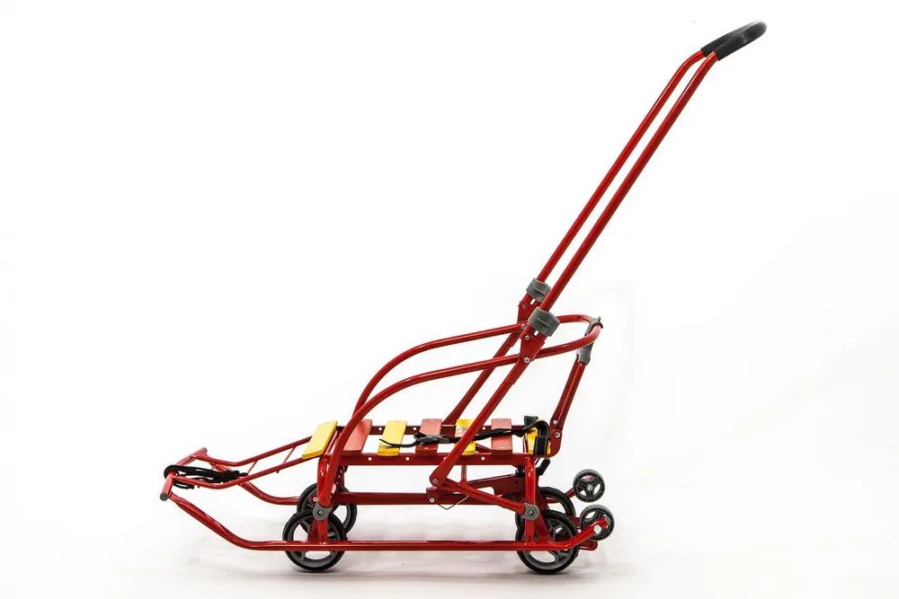 Детские санки "NIKKI 3", выдвижные колеса, складная спинка и ручка, алый