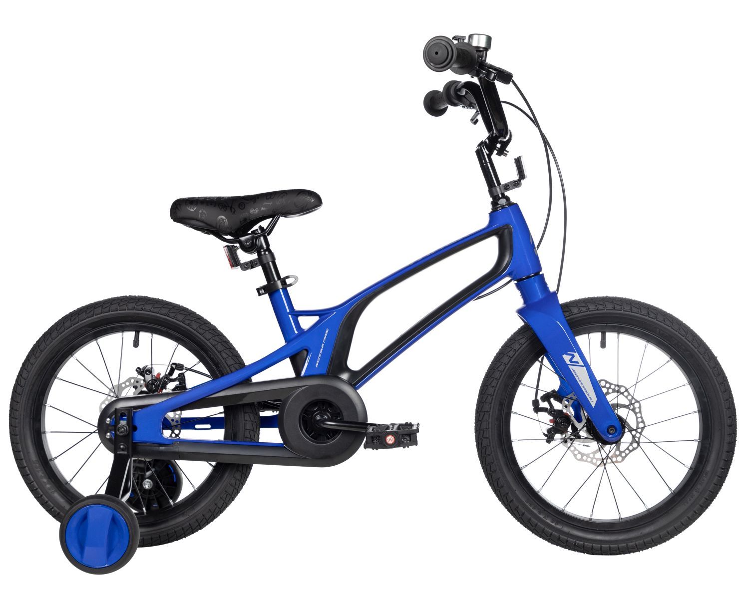 Велосипед NOVATRACK 16" FLIGHT. Магний-алюм.рама, синий, полная защ.цепи, Дисковый тормоз, спиц